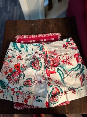 New York & Company Floral Print Shorts - White, Pink & Teal